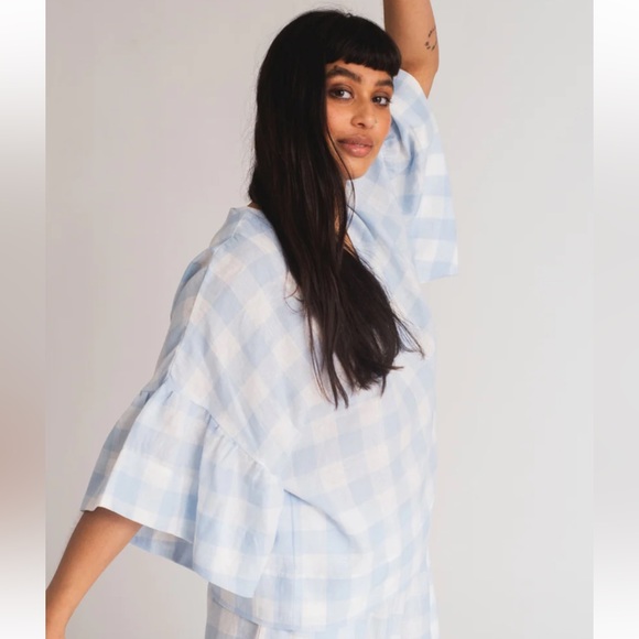 Beaumont Rita Gee Pale Blue Gingham Tunic Top - Picture 3 of 4